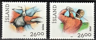 FRIMÆRKER ISLAND | 1991 - AFA 742,743 - Sport - 26,00 + 26,00 kr. flerfarvet - Postfrisk